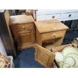 TWO OLD PINE BEDSIDE CABINETS - ONE DOOR DETACHED (2)