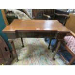 AN ANTIQUE MAHOGANY FOLD-OUT TEA-TABLE