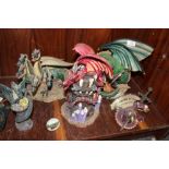 A COLLECTION OF RESIN DRAGON FIGURES (6)