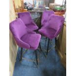 A SET OF FOUR MODERN PURPLE UPHOLSTERED BAR STOOLS