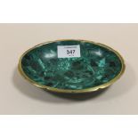 A BRASS RIMMED MALACHITE SHALLOW BOWL