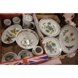 TWO TRAYS OF PORTMEIRION THE BOTANIC GARDEN CERAMICS TO INCLUDE A QUANTITY OF SERVING DISHES, VASES,