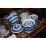 A TRAY OF T.G. GREEN CORNISH KITCHENWARE TO INCLUDE STORAGE JARS, JUGS ETC.