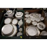 TWO TRAYS OF ROYAL WORCESTER 'RAFFLES' PATTERN TEA AND DINNERWARE TO INCLUDE TEA AND COFFEE POTS,