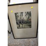 A FRAMED AND GLAZED COLOURED ETCHING DEPICTING RICHMOND ON THAMES SIGNED HANS FIGURA