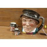 THREE GRADUATING ROYAL DOULTON CHARACTER JUGS - PADDY, consisting of miniature, small and large, H