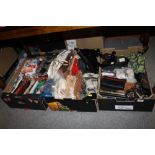 THREE TRAYS OF LADIES CLOTHING ACCESSORIES TO INCLUDE HANDBAGS, SILK SCARVES AND PURSES