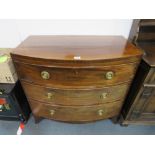 A VICTORIAN MAHOGANY BOW FRONT THREE DRAWER CHEST H 86 cm, W 94 cm