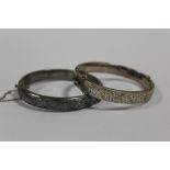 TWO HALLMARKED SILVER ENGRAVED BANGLES APPROX WEIGHT - 31.1G
