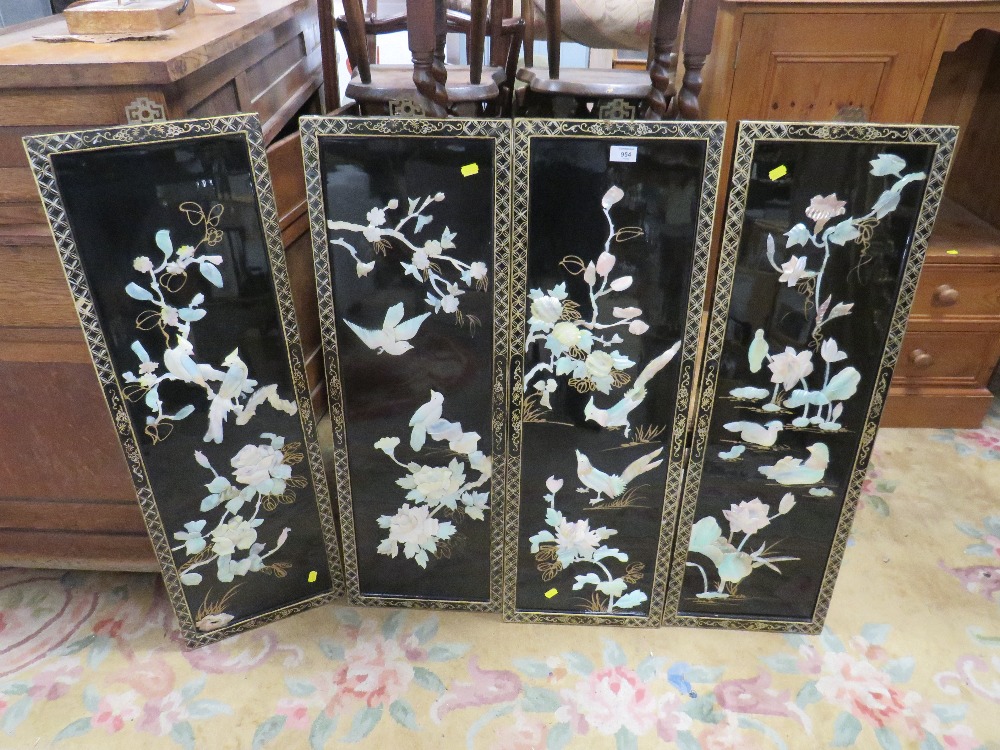 A SET OF FOUR ORIENTAL LACQUERED PANELS, 92 x 30 cm (4)