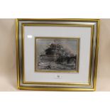 A FRAMED AND GLAZED SILVER EMBOSSED PLAQUE/ PICTURE OF ROMA - CASTEL SANT' ANGELO BY MAURIZIO PANACC