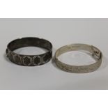 TWO HALLMARKED SILVER BANGLES APPROX WEIGHT - 56.9G