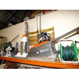 A SELECTION OF ITEMS TO INCLUDE A FLYMO 300, VACUUM, 2 SMALL TV'S JERRY CAN. TOOLS ETC