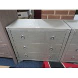 A MODERN SILVER LEATHER EFFECT THREE DRAWER CHEST H 77 cm, W 81 cm, D 36.5 cm