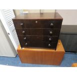 A RETRO TEAK DRESSING TABLE TOGETHER WITH A BLANKET BOX