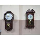 A MODERN 31 DAY WALL CLOCK TOGETHER WITH A MODERN REGULATOR WOOD & SONS WALL CLOCK (2)