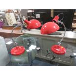 A PAIR OF MODERN RED DESK LAMPS - ONE AT FAULT (2)