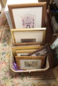 A QUANTITY OF ASSORTED PICTURES AND PRINTS TO INCLUDE NOVELTY CAT PRINTS, ORIENTAL WATERCOLOUR ON