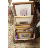 A QUANTITY OF ASSORTED PICTURES AND PRINTS TO INCLUDE NOVELTY CAT PRINTS, ORIENTAL WATERCOLOUR ON