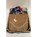 A LADIES RADLEY HANDBAG AND A COLLECTION OF LADIES SCARVES