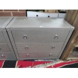 A MODERN SILVER LEATHER EFFECT THREE DRAWER CHEST H 77 cm, W 81 cm, D 36.5 cm