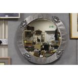 A MODERN SILVER FRAMED CIRCULAR BEVEL EDGED WALL MIRROR