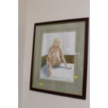 A FRAMED AND GLAZED WATERCOLOUR OF A SEATED NUDE SIGNED FA WOODHEAD
