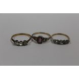 THREE 9CT AND SILVER DRESS RINGS