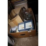 A BOX OF ASSORTED SUNDRIES TO INCLUDE A COLLECTION OF PERFUME BOTTLES ETC.