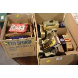 TWO BOXES OF COLLECTABLES TOYS TO INCLUDE LLEDO DIE CAST TOY CARS, 3D VIEWERS ETC.