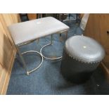A MODERN UPHOLSTERED STOOL WITH CIRCULAR STOOL (2)