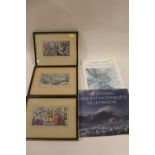 THREE SILK STEVENGRAPH STYLE PICTURES TOGETHER WITH A CHANNEL TUNNEL BOOKLET AND FIRST DAY COVERS