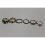 SIX SILVER DRESS RINGS TO INCLUDE GEM SET EXAMPLES, APPROX WEIGHT 24.8G