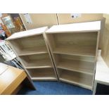 A PAIR OF MODERN OPEN FRONTED BOOKCASES, H 120 cm, W 70 cm (2) SLIGHT DAMAGE