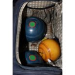 A BAG OF VINTAGE LAWN BOWLS