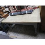 A LARGE PAINTED PINE KITCHEN TABLE, H 78 cm, W 89 cm, L 183 cm