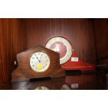A HERMLE NAPOLEON HAT MANTEL CLOCK TOGETHER WITH AN ART DECO EIGHT DAY EXAMPLE