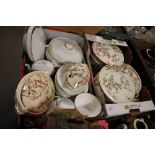 TWO TRAYS OF ASSORTED DINNERWARE TO INCLUDE RUSTIC PATTERN EXAMPLES