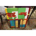 A PAIR OF MODERN RETRO STYLE FLORAL PICTURES SIGNED 'VANGOCHA' VERSO