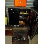 A TOOL CABINET PLUS CONTENTS, BOX, VINTAGE TOOLS, CASED JIGSAW ETC