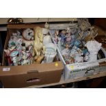 TWO TRAYS OF CERAMIC FIGURES ETC.