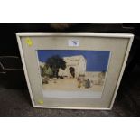 A FRAMED AND GLAZED COLOURED ETCHING OF AN EASTERN STREET SCENE SIGNED EDGAR L PATTERSON IN PENCIL