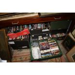 A LARGE QUANTITY OF DVDS ETC. ( 10 TRAYS )