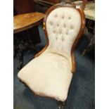 A VICTORIAN MAHOGANY FRAMED LADIES CHAIR WITH SILK FLORAL UPHOLSTERY