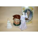 A ROYAL DOULTON JULIE FIGURE HN 2995, TOGETHER WITH A COALPORT FIGURE, ROYAL DOULTON CHARACTER JUG