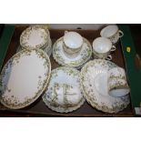 A TRAY OF VICTORIAN STYLE GREEN AND WHITE CHINA
