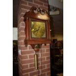 AN E.G. GOODFELLOW OF WADEBRIDGE MAHOGANY HANGING WALL CLOCK WITH TWO WEIGHTS AND PENDULUM