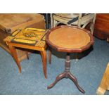 A SMALL INLAID MUSICAL BOX TOGETHER WITH A SMALL PIE CRUST OCCASIONAL TABLE