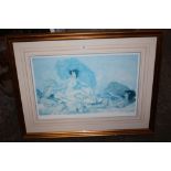 A LARGE GILT FRAMED AND GLAZED LIMITED EDITION W RUSSELL PRINT ENTITLED 'ROCOCO APHRODITE' 631/850