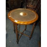 A CIRCA 1920'S OAK BARLEYTWIST BERGERE TOPPED OCCASIONAL TABLE H-69 CM DIA-54 CM